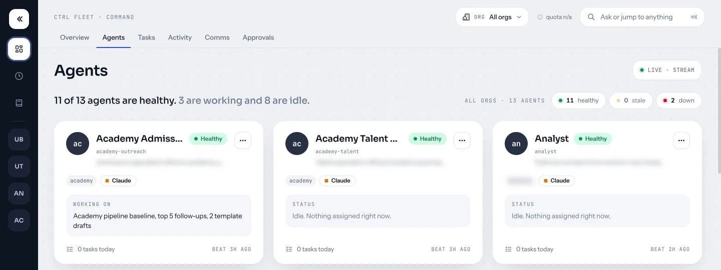Each business gets its own agents, each with one job
